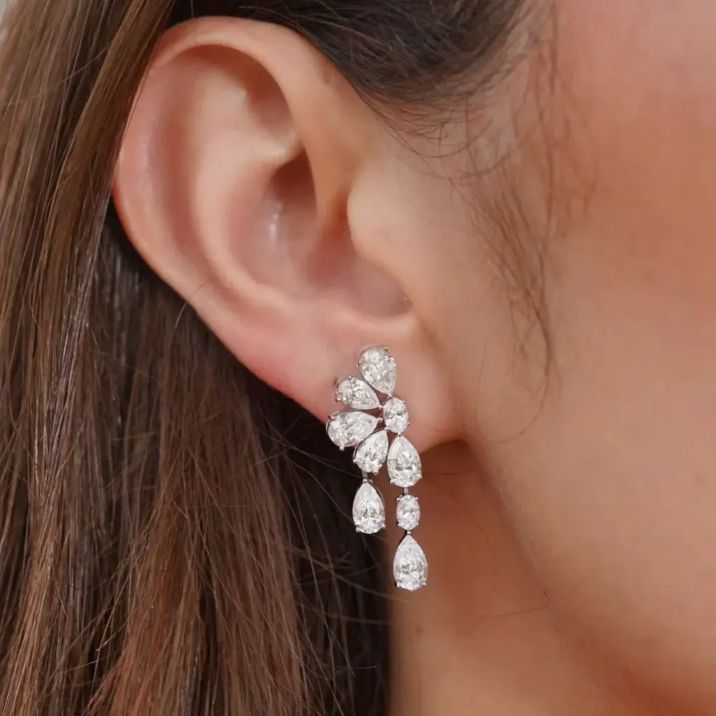 Pear & Oval Diamond Dangle Earrings